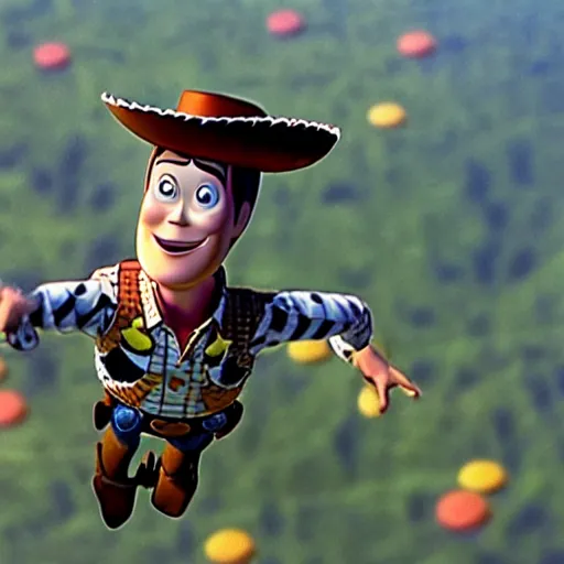 Image similar to woody from toy story skydiving