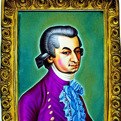 Prompt: original illustration of Mozart by Lisa Frank