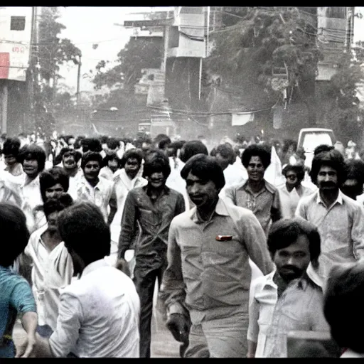 Prompt: 1980 photograph of a time machine landing in Dhaka