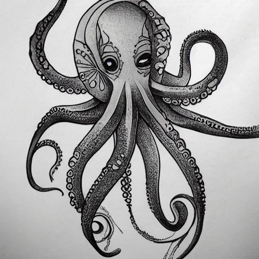 Image similar to A tattoo illustration of an octopus