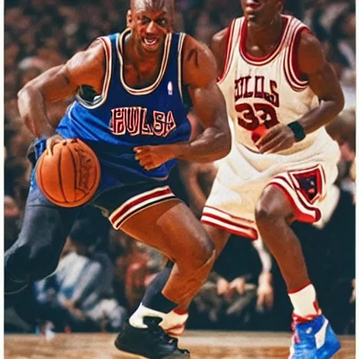 Image similar to frodo baggins blocking michael jordan, nba