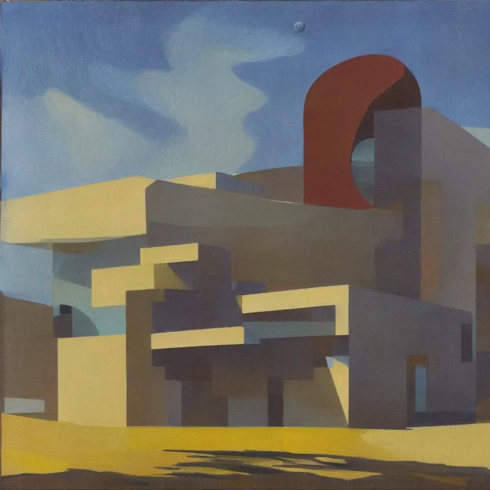 Image similar to a building in a serene landscape, futurism