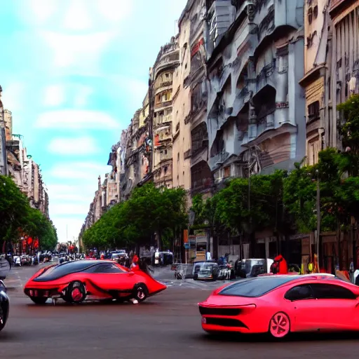 Image similar to Buenos Aires Argentina, futuristic cars in the street, holograms in the street, detailed, hd