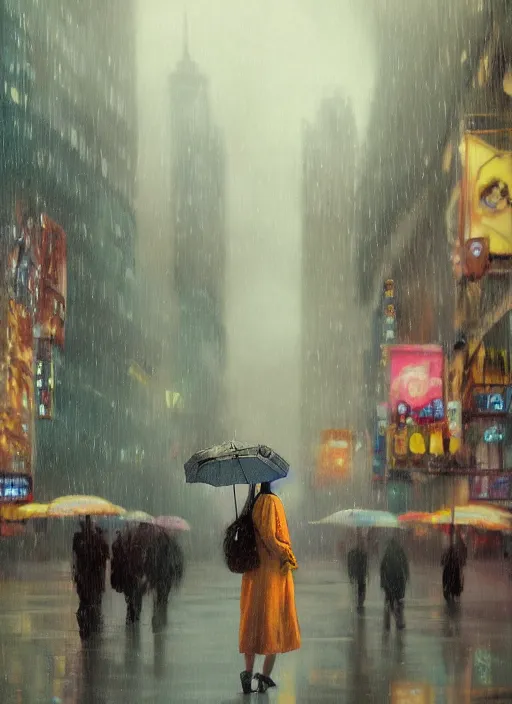 Prompt: a beautiful young korean teenager girl, floating above commuters holding umbrellas, downtown gangnam seoul korea, during rainy day, traffic by jeremy mann and alphonse mucha, photo realistic, dynamic lighting, windy, artstation, poster, dreamy, volumetric lighting, ethereal, 4 k, high detail