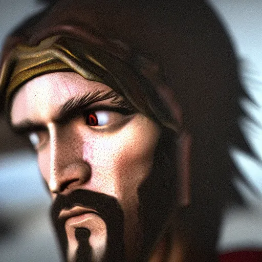 Image similar to a videogame still of Jesus in Dante\'s Inferno, portrait, 40mm lens, shallow depth of field, close up, split lighting, cinematic