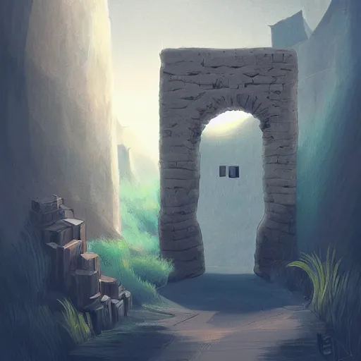 Image similar to wall with portal to riyadh city, digital painting, concept art, smooth, sharp focus, illustration by studio ghibli