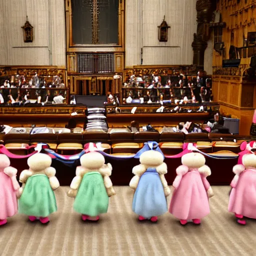 Prompt: cute fumo plush girls in session in british parliament, vray