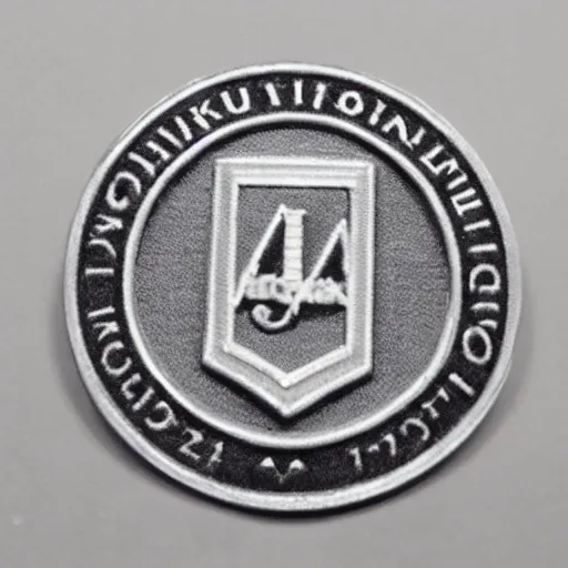 Image similar to high school badge, lapel, pinnable, angled, highly detailed, grey background, restrained, private school, two - and - a - half dimensional