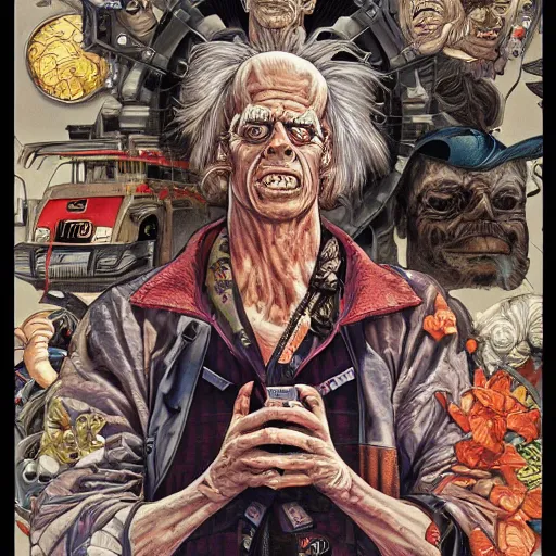 Image similar to portrait of crazy doc brown, symmetrical, by yoichi hatakenaka, masamune shirow, josan gonzales and dan mumford, ayami kojima, takato yamamoto, barclay shaw, karol bak, yukito kishiro