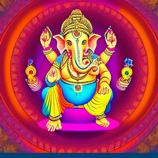 Image similar to Illustration of colorful hindu lord Ganesha on decorative background- Graphical poster modern art 3D, artstation, artgem, vector art