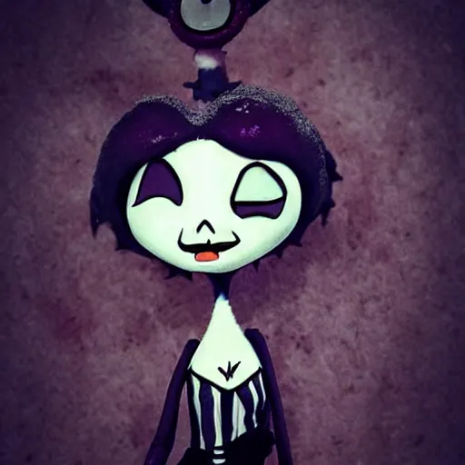 Image similar to Harley Quinn in the style of Tim Burton's Nightmare Before Christmas, Harley Quinn, Claymation, Tim Burton, Nightmare Before Christmas, Corpse Bride, Frankenweenie, Harley Quinn