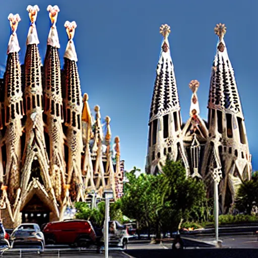 Prompt: Mc Donald's in the style of Sagrada Familia