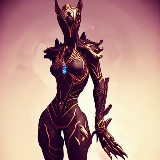 Image similar to beautiful intricate fanart of female warframe, stunning elegant pose, well designed hands, high quality, artstation, deviantart, furaffinity, octane render