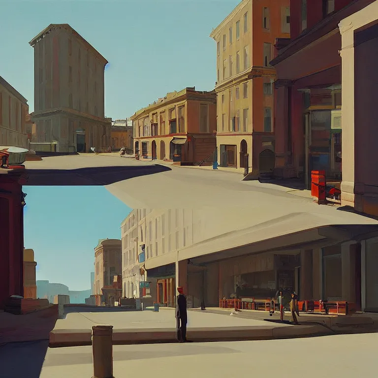 Prompt: morning watefall in an empty city, , painted by Edward Hopper, painted by James Gilleard, airbrush