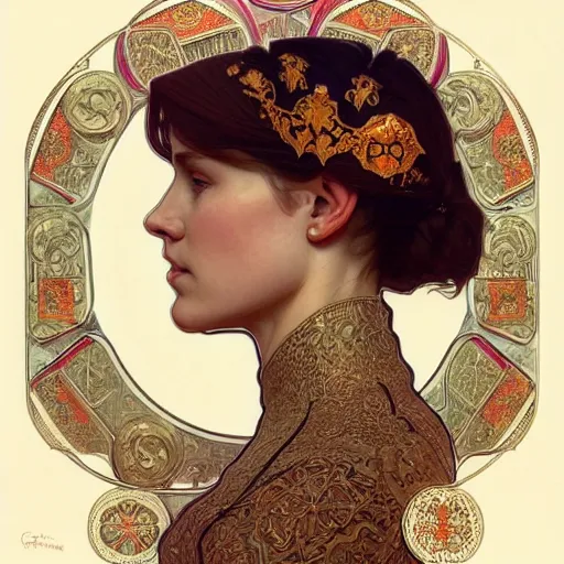 Image similar to a portrait of putin, upper half portrait, decorated with russian motifs, traditional russia, intricate, elegant, highly detailed, symmetry, headpiece, digital painting, artstation concept art smooth sharp focus, illustration, art by artgerm and greg rutkowski alphonse mucha 8 k