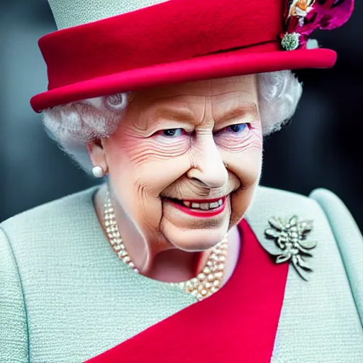 Image similar to queen elizabeth ii as the joker, canon eos r 3, f / 1. 4, iso 2 0 0, 1 / 1 6 0 s, 8 k, raw, unedited, symmetrical balance, in - frame