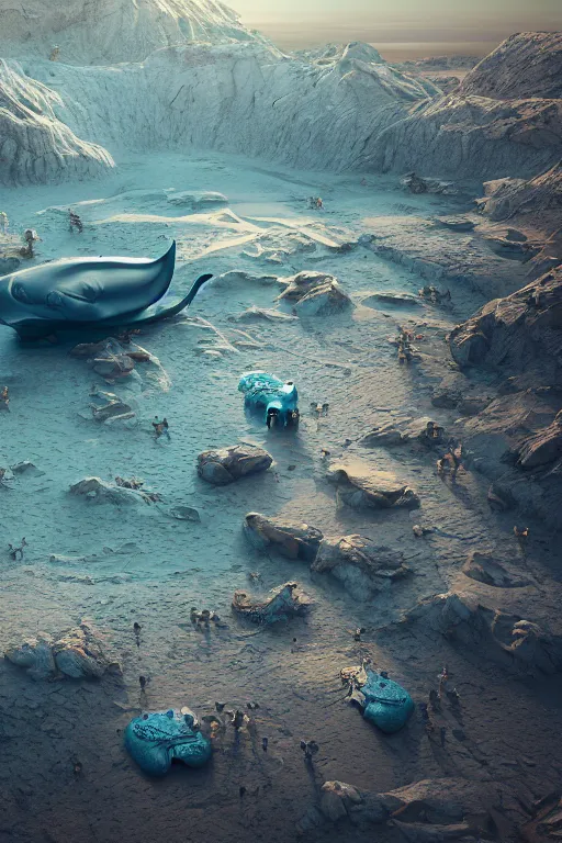 Image similar to 🐋🤖👽 🦕 🐳 in desert, photography by bussiere rutkowski andreas roch, octane render, 1 6 k