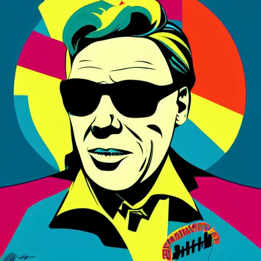 Prompt: individual francois legault portrait retro futurist illustration art by butcher billy, sticker, colorful, illustration, highly detailed, simple, smooth and clean vector curves, no jagged lines, vector art, smooth andy warhol style