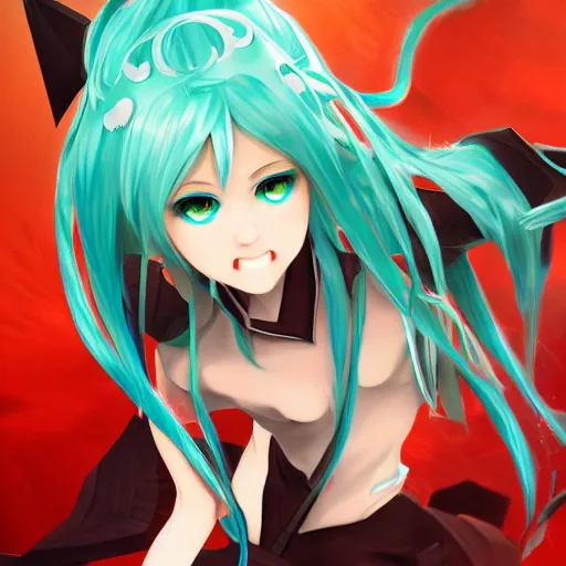 Image similar to Hatsune Miku as an Elden Ring boss, digital art, game graphics, trending on artstation, highly detailed