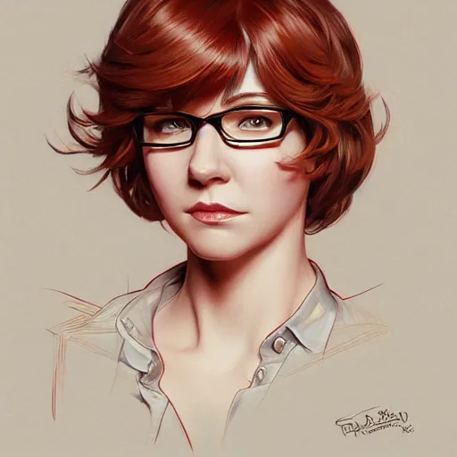 Prompt: Velma Dinkley, Mark Edward Fischbach, intricate, highly detailed, digital painting, artstation, concept art, smooth, sharp focus, illustration, Unreal Engine 5, 8K, art by artgerm and greg rutkowski and alphonse mucha