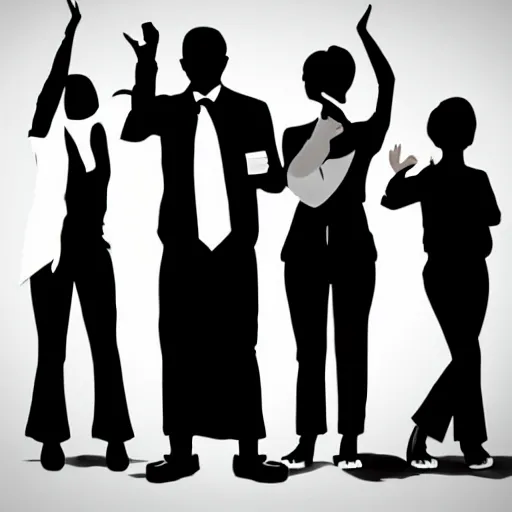 Image similar to team of 8 happy people, pictogram, white background