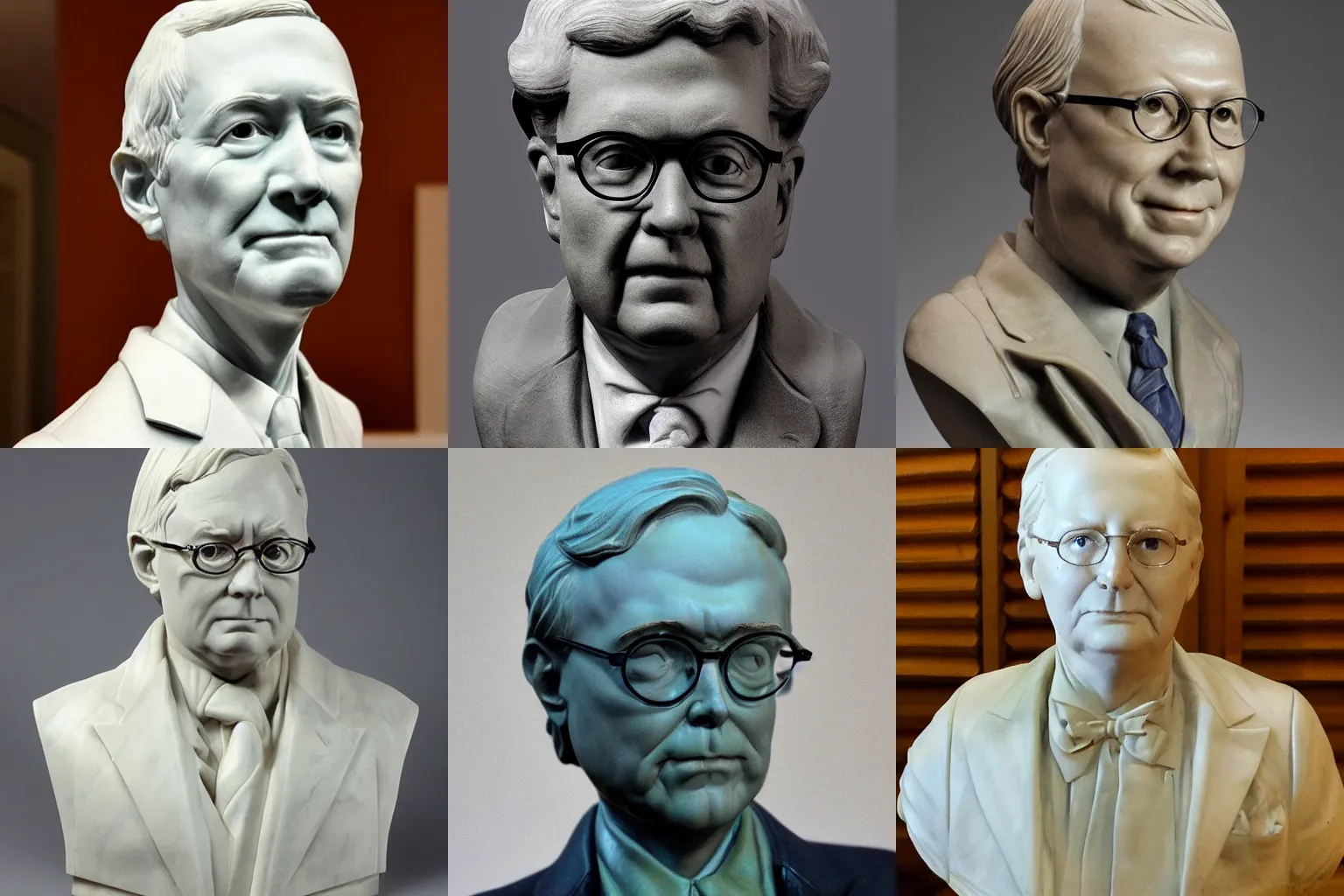 Prompt: a marble bust of mitch mcconnel squinting and frowning