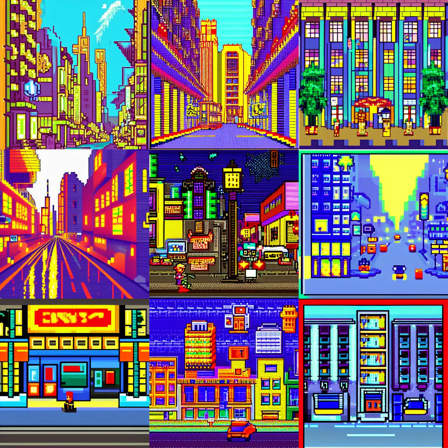 Prompt: pixel art , 16 bits, street city night, 2d