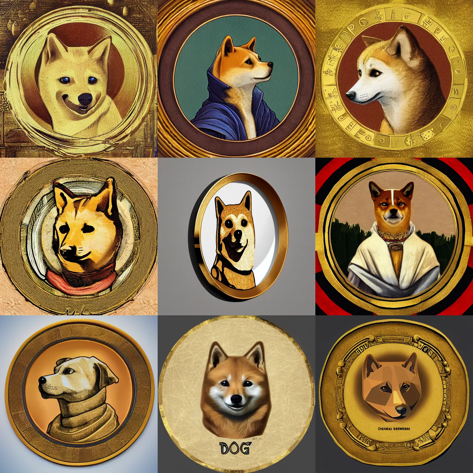 Prompt: portrait of dogecoin. renaissance style, circular elements