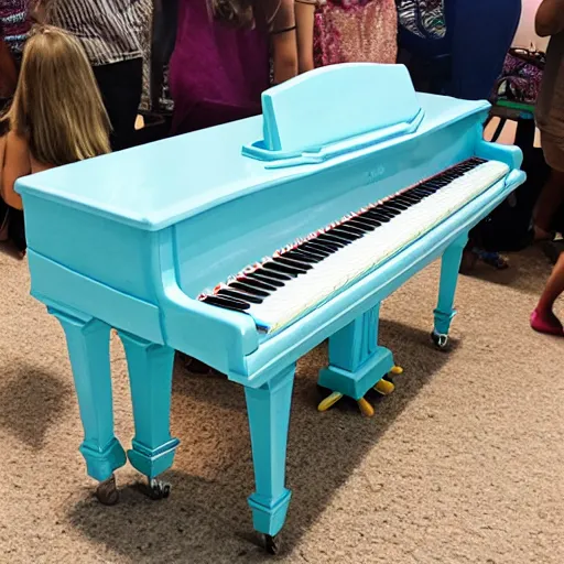 Prompt: a piano made of aquamarine floating in soace