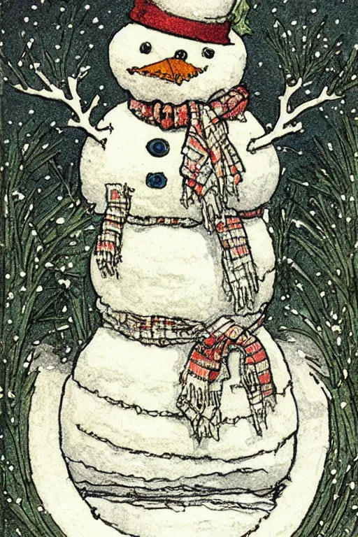 Image similar to victorian snowman illustration greeting card by walter crane