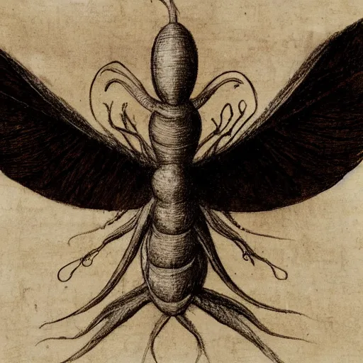 Image similar to leonardo da vinci sketch of a strange worm creature with wings