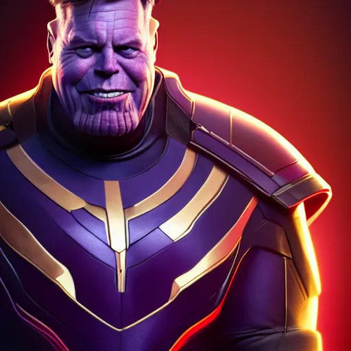 Image similar to a portrait of elon musk as thanos, the pixar adaptation, with same hairstyle, full body shot, hyper detailed, digital art, trending in artstation, cinematic lighting, studio quality, smooth render, unreal engine 5 rendered, octane rendered