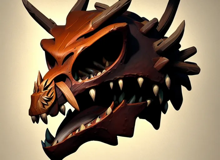 Image similar to brown wooden festeroot dragonskull treant head, stylized stl, 3 d render, activision blizzard style, hearthstone style, darksiders art style, greg rutkowski style