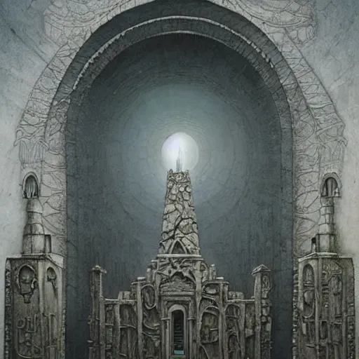 Prompt: the mausoleum of mael, dark fantasy, seb mckinnon, zdzislaw beksinski, extremely intricate, very detailed