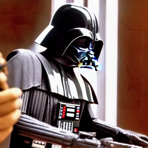 Prompt: A still photograph of Darth Vader starring in the movie Scarface, cinematic