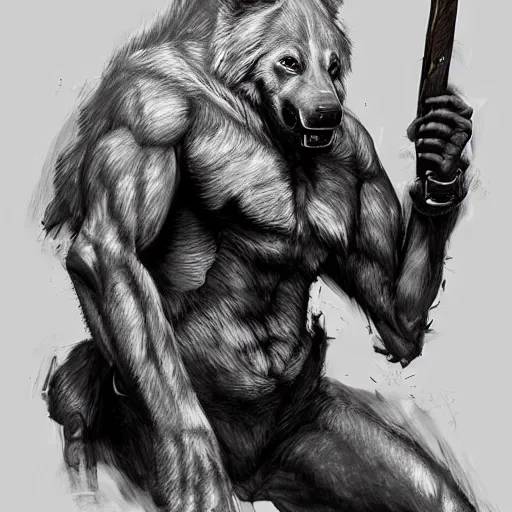 Image similar to a wounded humanoid german shepherd beast - man in military style, sitting on the bed, highly detailed portrait, digital painting, artstation, concept art, smooth, sharp foccus ilustration, artstation