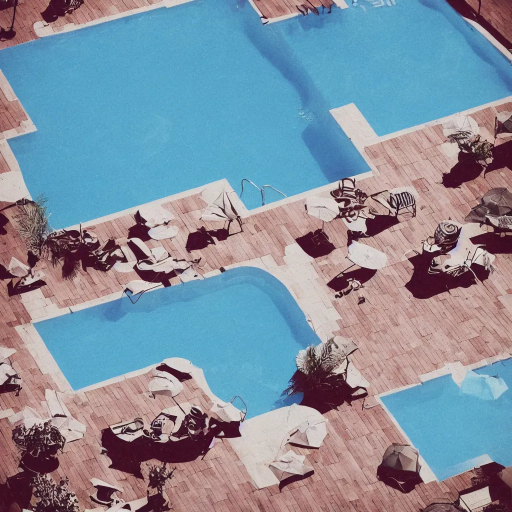 Image similar to nostalgia by the poolside, album cover, no text, no watermarks, graphics