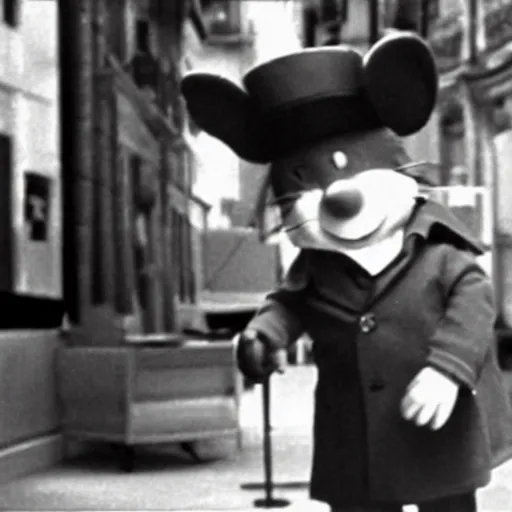 Image similar to still of Topo Gigio as spy with coat in cinematic scene