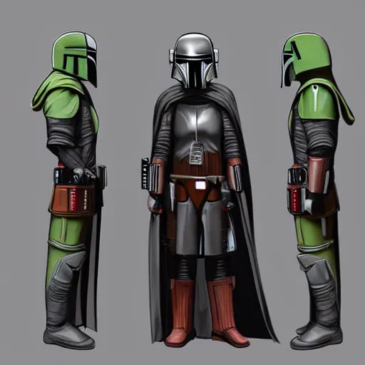 Image similar to a robed, hooded jedi knight wearing a mandalorian mask, concept art