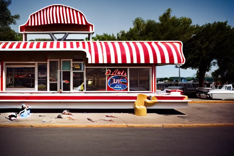 Image similar to 2 0 1 5 fish themed underwater american diner, googie architecture, two point perspective, americana, fishcore, restaurant exterior photography, 8 5 mm, taken by alex webb