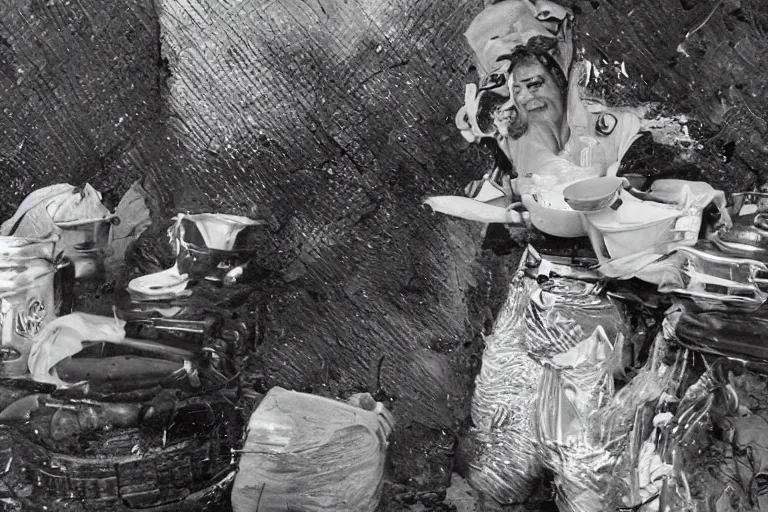 Image similar to umm kulthum in a morning gown frying an egg on a stove in her kitchen, photograph by Annie Leibovitz