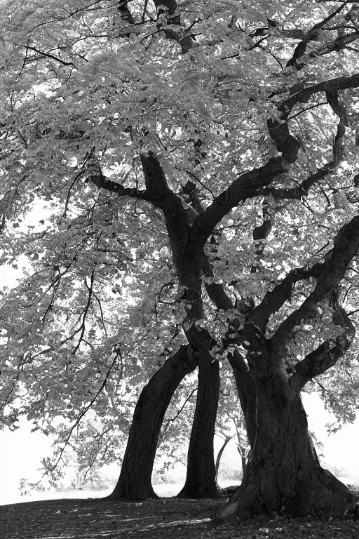 Prompt: maple tree old photo, back and white, detailed, wide shot