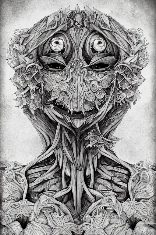 Image similar to a humanoid flower monster, symmetrical, digital art, sharp focus, trending on art station, anime