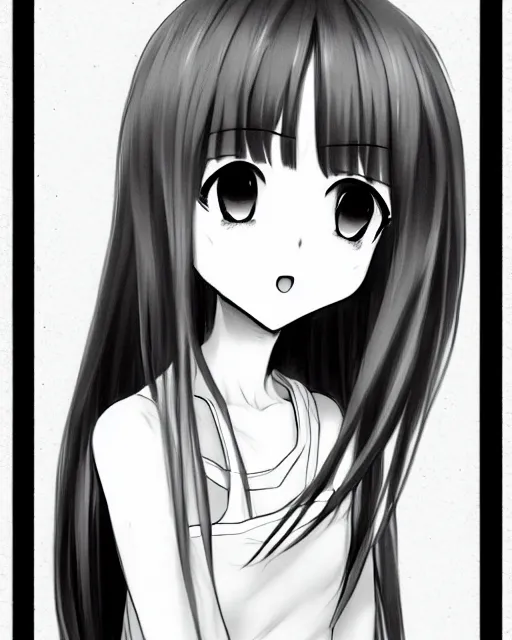 Image similar to portrait of cute girl, illustration concept art, anime, manga, pencil sketch, black and white trending pixiv fanbox