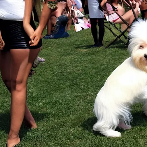 Prompt: cream - colored havanese dog as beyonce at coachella