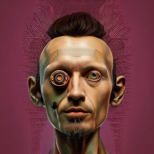 Prompt: Colour Caravaggio and Leonardo da Vinci style full body portrait Photography of Highly detailed Man with 1000 years old perfect face wearing highly detailed retrofuturistic VR headset designed by Josan Gonzalez. Many details In style of Josan Gonzalez and Mike Winkelmann and andgreg rutkowski and alphonse muchaand and Caspar David Friedrich and Stephen Hickman and James Gurney and Hiromasa Ogura. Rendered in Blender and Octane Render volumetric natural light