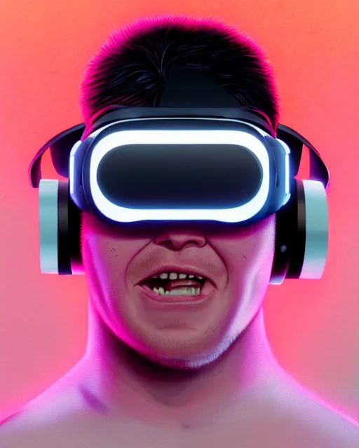 Image similar to highly detailed vfx portrait of, big wrestler wearing a vr headset, stephen bliss, unrealengine, greg rutkowski, loish, rhads, beeple, makoto shinkai and lois van baarle, ilya kuvshinov, rossdraws, tom bagshaw,