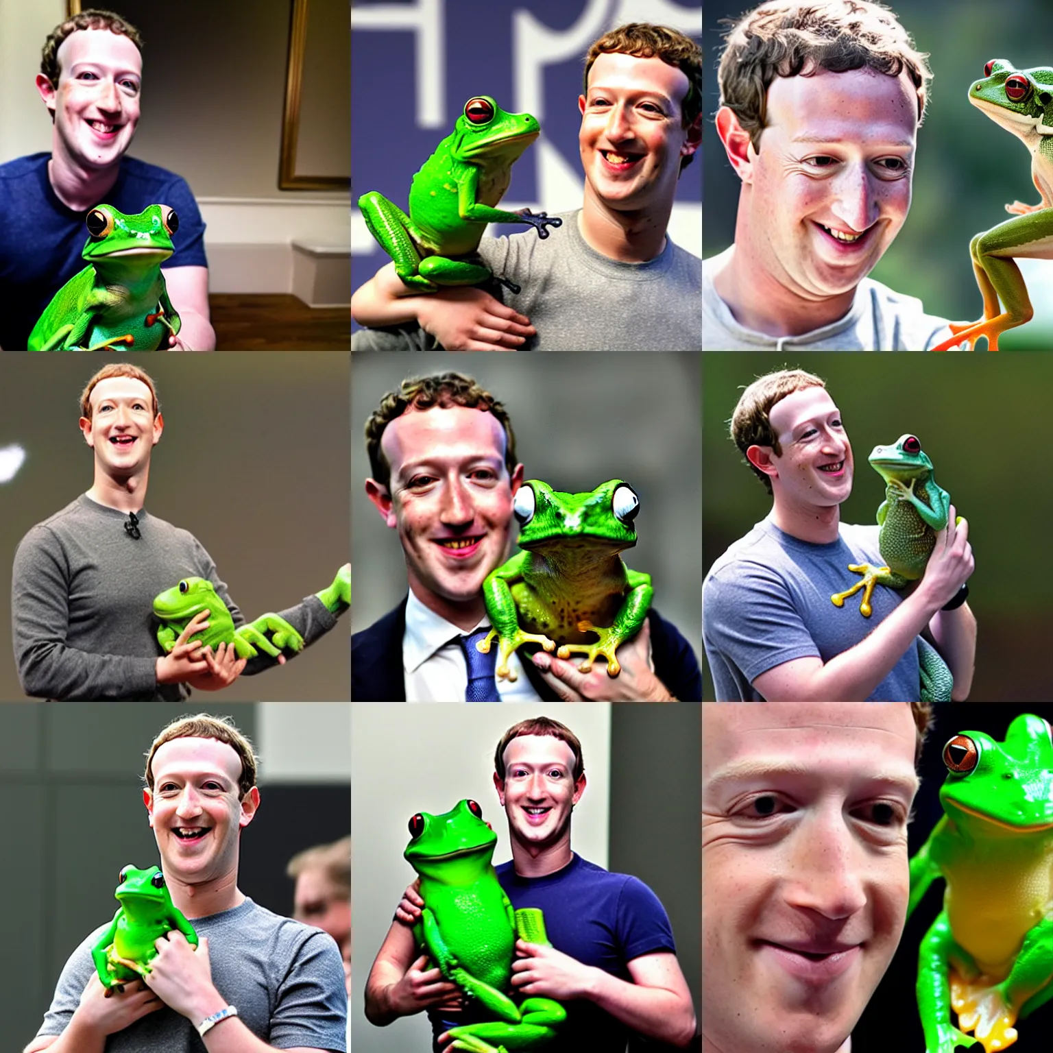 Prompt: mark zuckerberg holding his pet frog