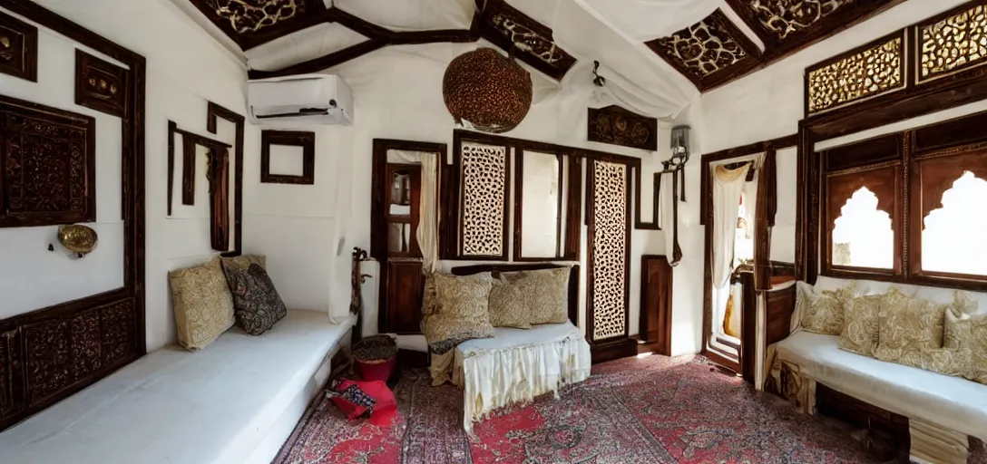 Image similar to mughal - style white ivory tiny home on trailer in agra, india