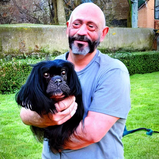 Image similar to worlds ugliest man with his ugly dog, portrait photography